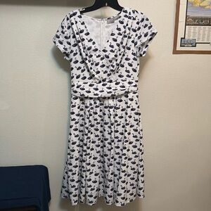 EShakti women’s dress White with Black Swan 🦢 Print Sz 10 pockets NWOT